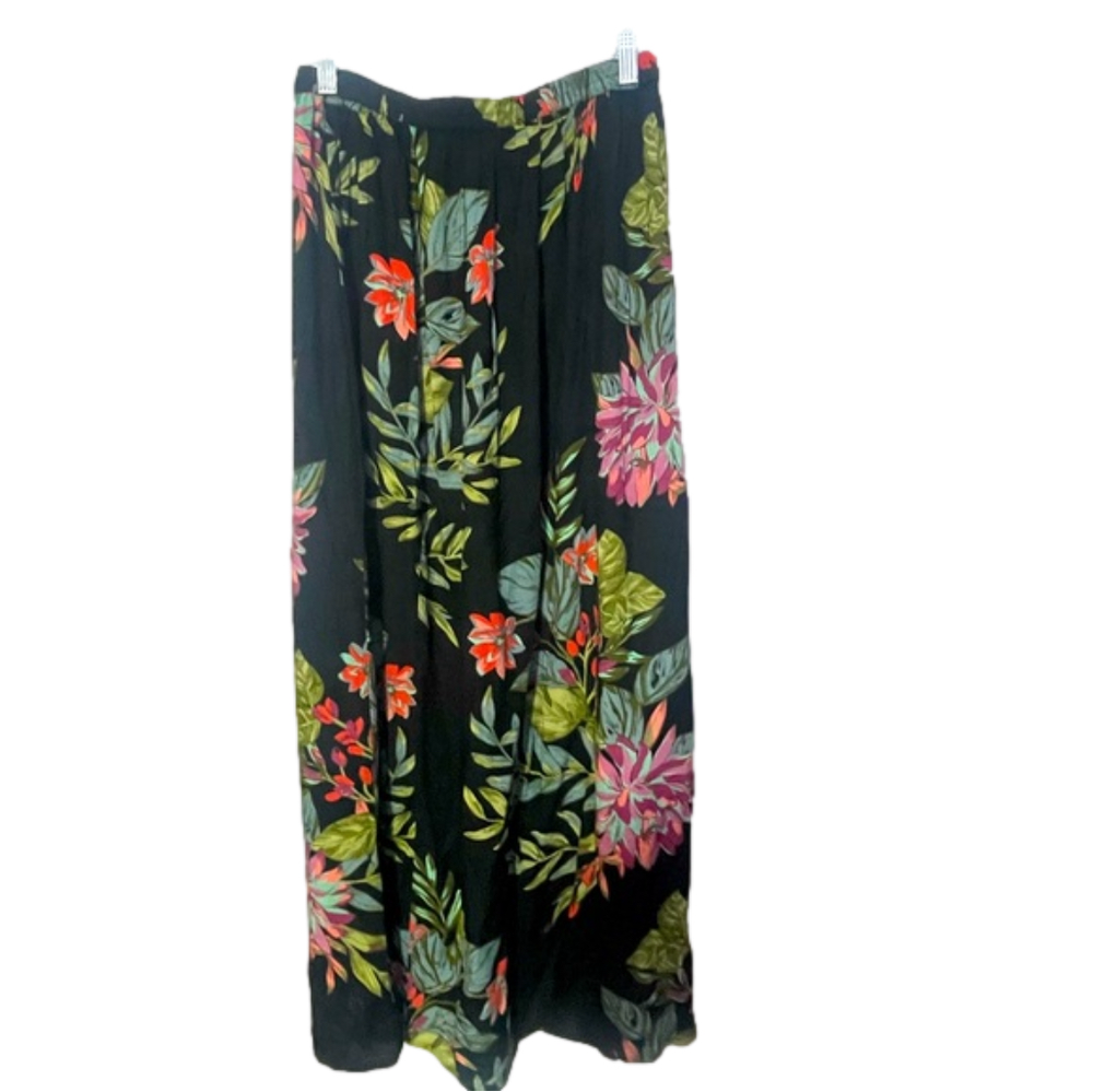 Patrons of Peace Black Maxi Skirt with Pink & Green Floral Print